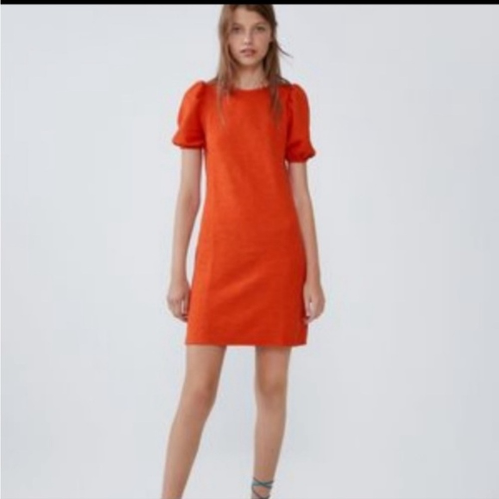 ZARA Textured Mini Tunic Sheath Dress Flutter Sleeves size Medium